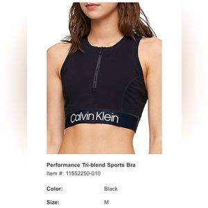 Calvin Klein size M front zip logo sports bra